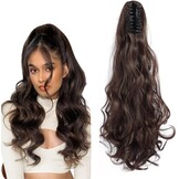 prinfantasy MW003 Paardenstaart-extensies, clip-in haarverlenging, paardenstaart, haarstukje met clip, hittebestendig, synthetische vezels, net echt haar, middenbruin