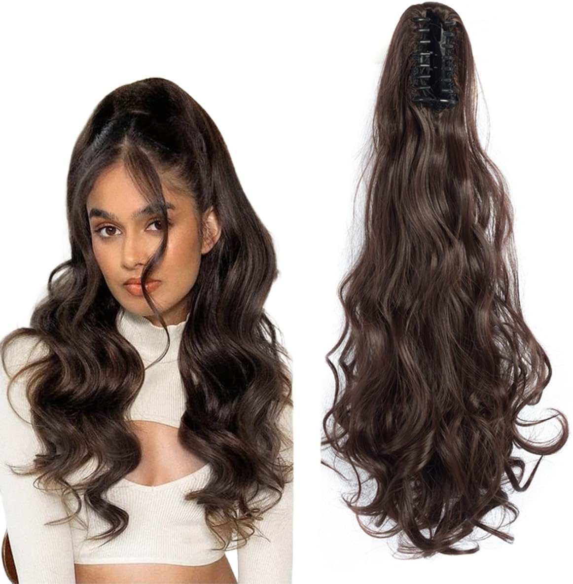 prinfantasy MW003 Paardenstaart-extensies, clip-in haarverlenging, paardenstaart, haarstukje met clip, hittebestendig, synthetische vezels, net echt haar, middenbruin
