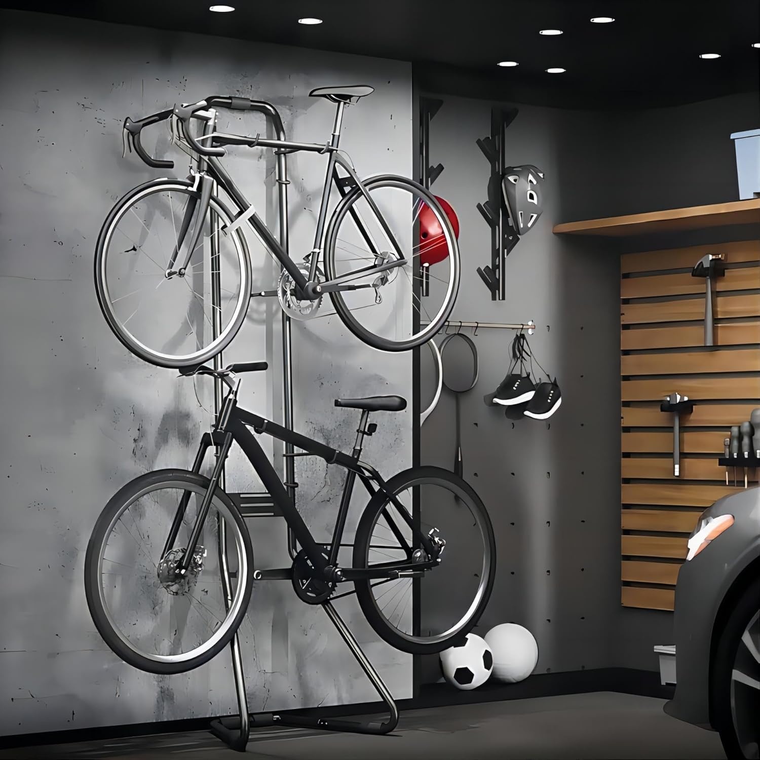 Mimoke Fietsstandaard Voor 2 Fietsen Zwaartekracht Fietshouder Volledig Verstelbare Wandhouder Garage voor Weg, MTB en Hybride Fietsen Verticale Fietsstandaard Houdt tot 40KG