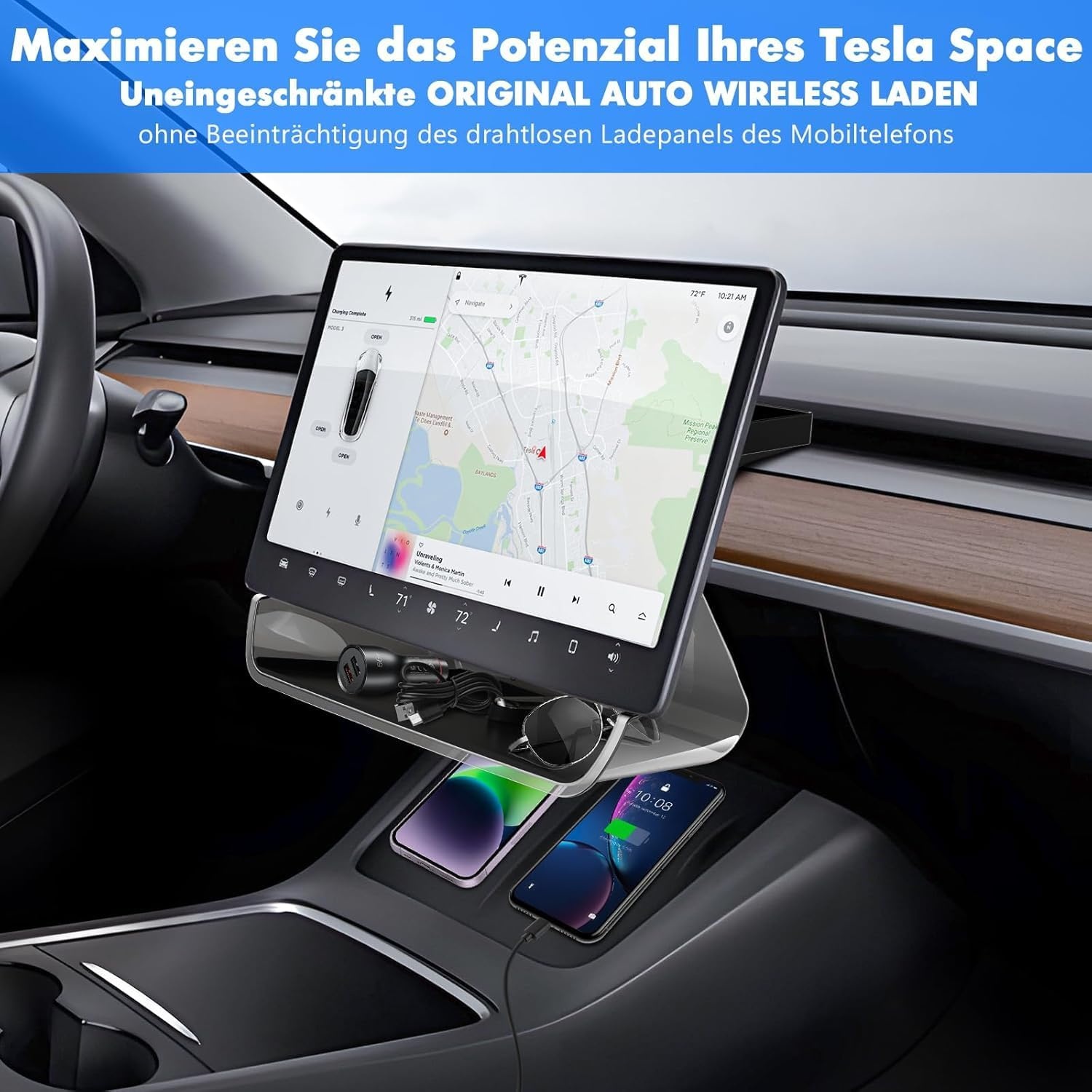 QKIIP Magnetische Acryl Opbergplank voor Tesla Model 3/Y - Gemakkelijke Installatie