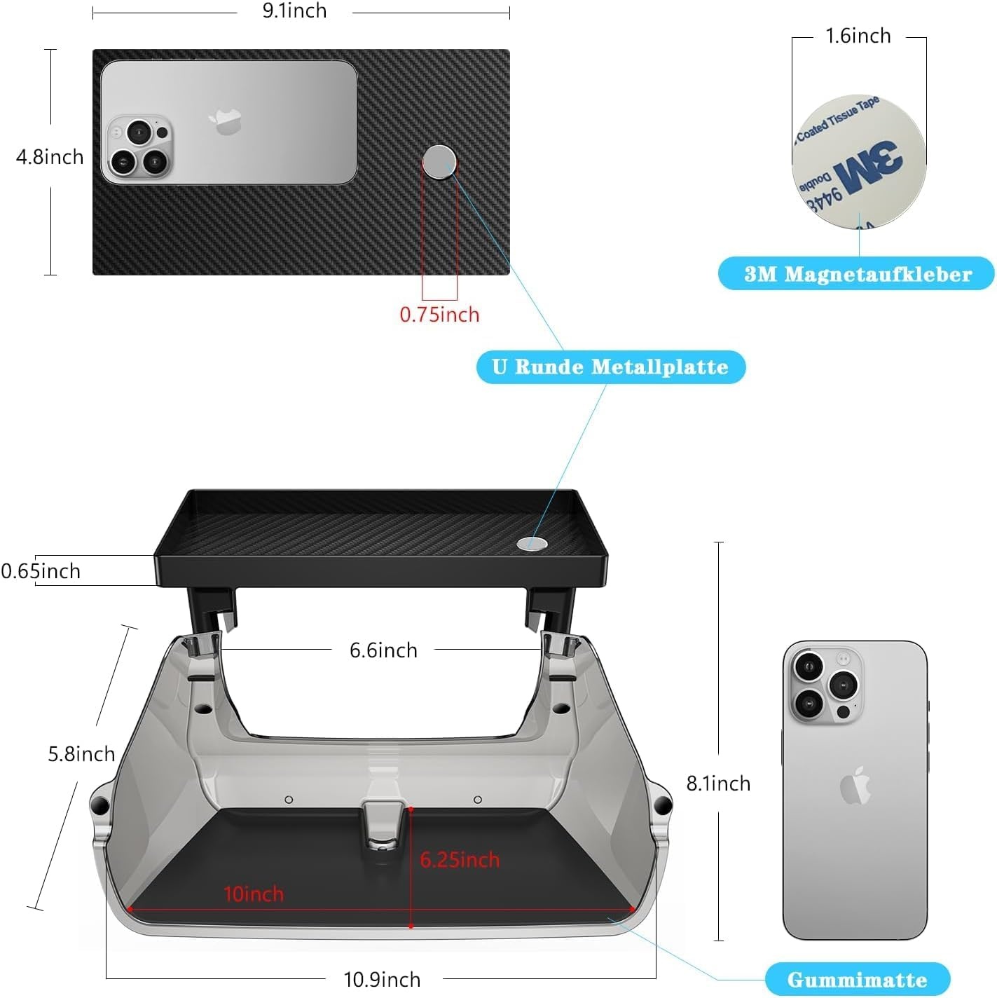 QKIIP Magnetische Acryl Opbergplank voor Tesla Model 3/Y - Gemakkelijke Installatie