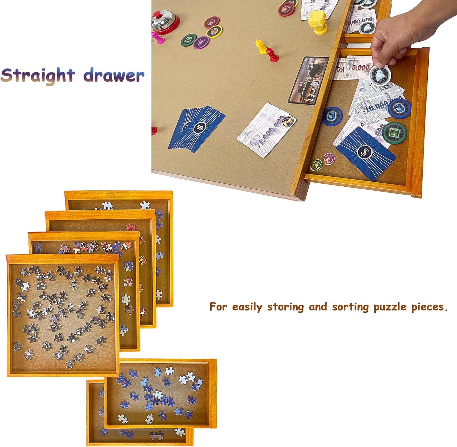 KINSPORY Puzzelplank van hout met laden, 1500 stukjes, perfect voor puzzelliefhebbers voor kinderen en volwassenen