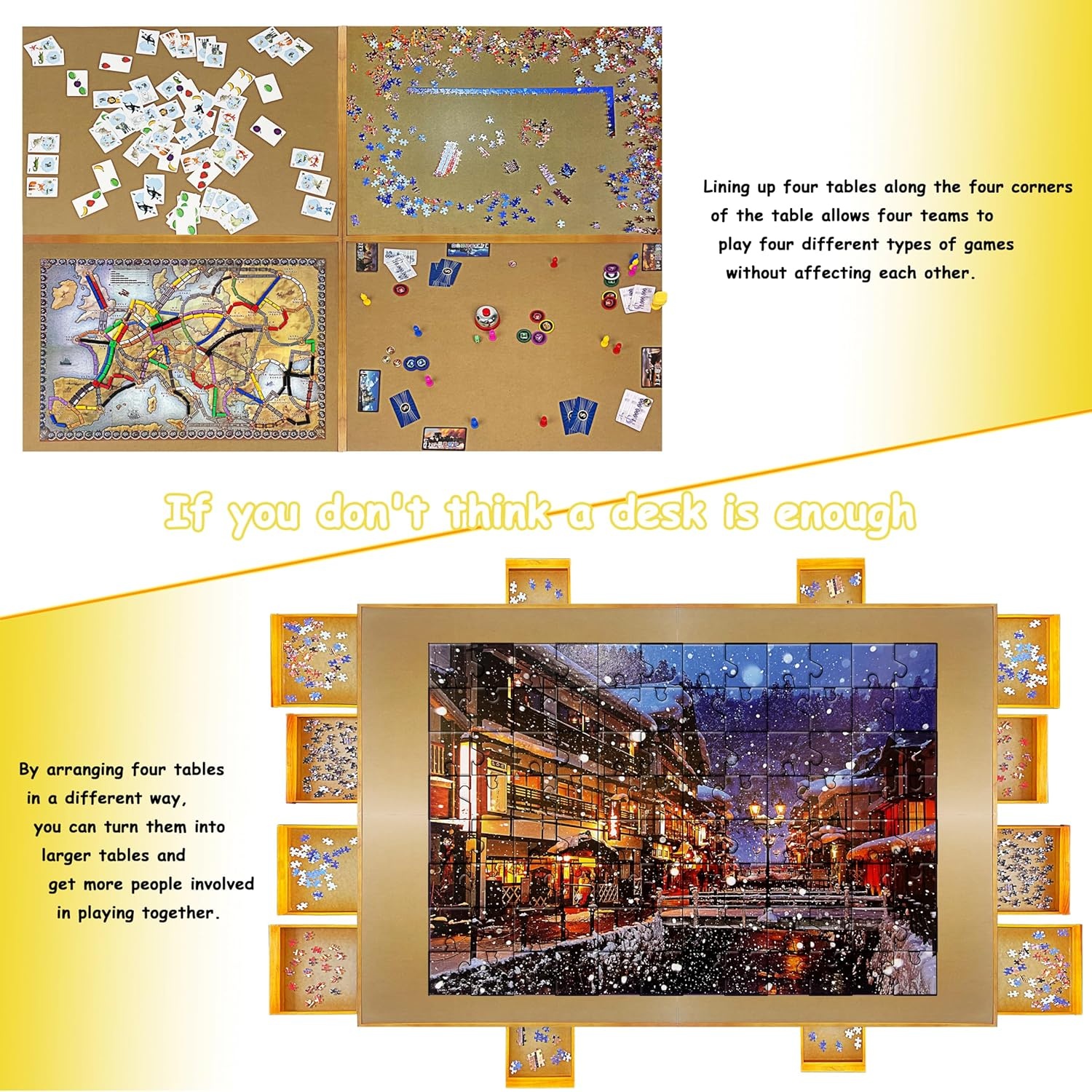 KINSPORY Puzzelplank van hout met laden, 1500 stukjes, perfect voor puzzelliefhebbers voor kinderen en volwassenen