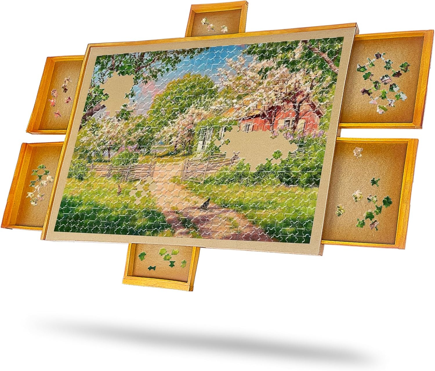 KINSPORY Puzzelplank van hout met laden, 1500 stukjes, perfect voor puzzelliefhebbers voor kinderen en volwassenen