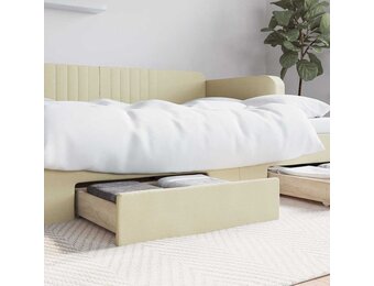 vidaXL Bedlades 2 st bewerkt hout en kunstleer crèmekleurig