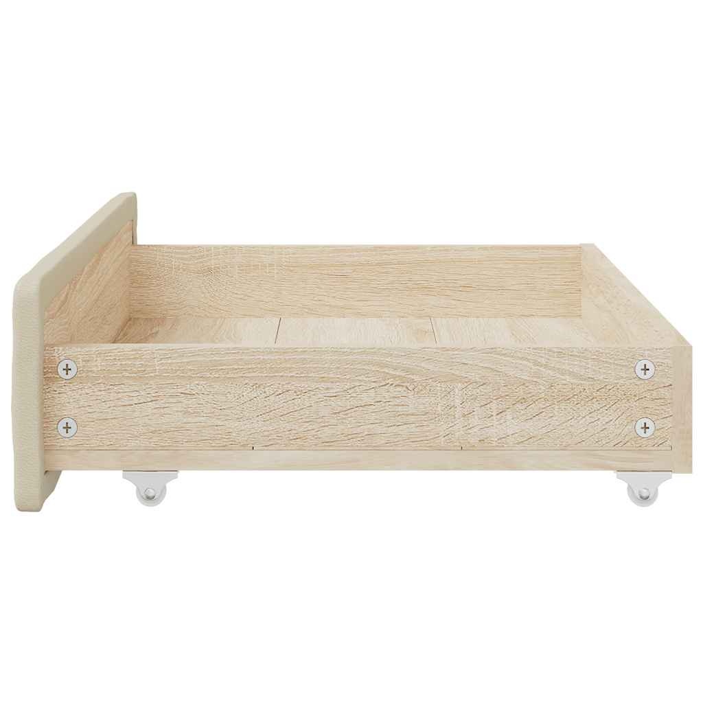 vidaXL Bedlades 2 st bewerkt hout en kunstleer crèmekleurig