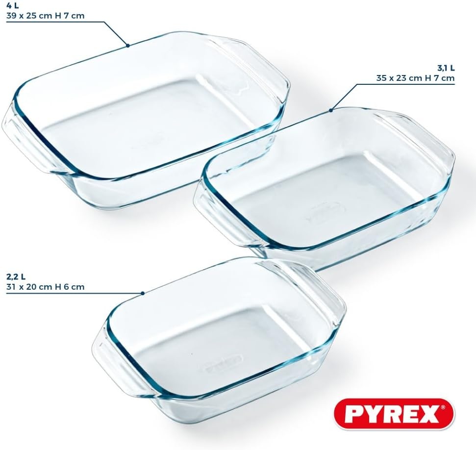 Set van 3 Ovenschalen Borosilicaatglas - 28% Korting!
