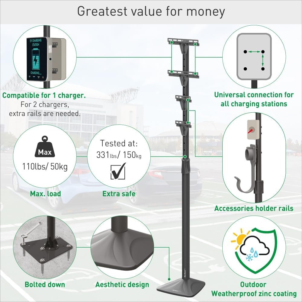 Universele Laadpaal Elektrische Auto (145cm) - Zilver Grijs - 29% Korting!