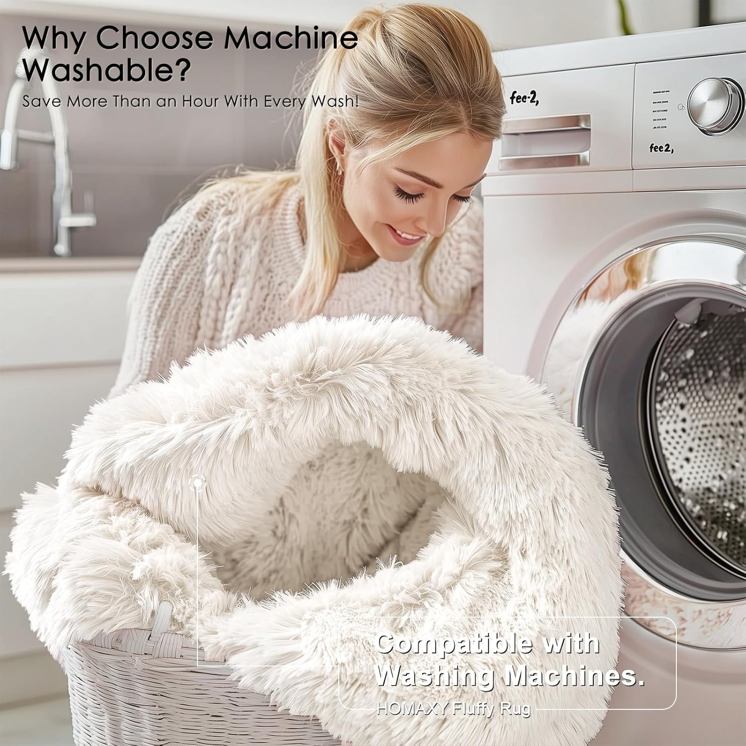 Hoogpolig Vloerkleed Crème 200cm Rond | Pluizig & Wasbaar | 29% Korting