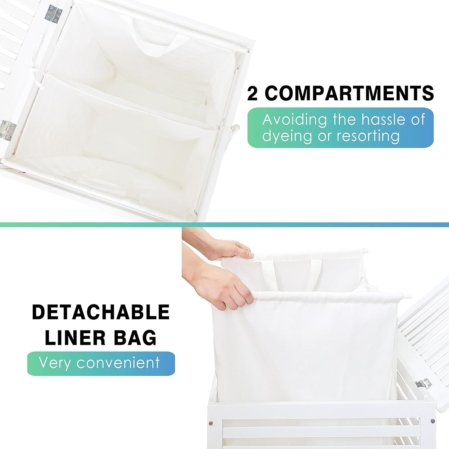 Dubbele Wasmand 120L Bamboe - Wit (34% Korting)