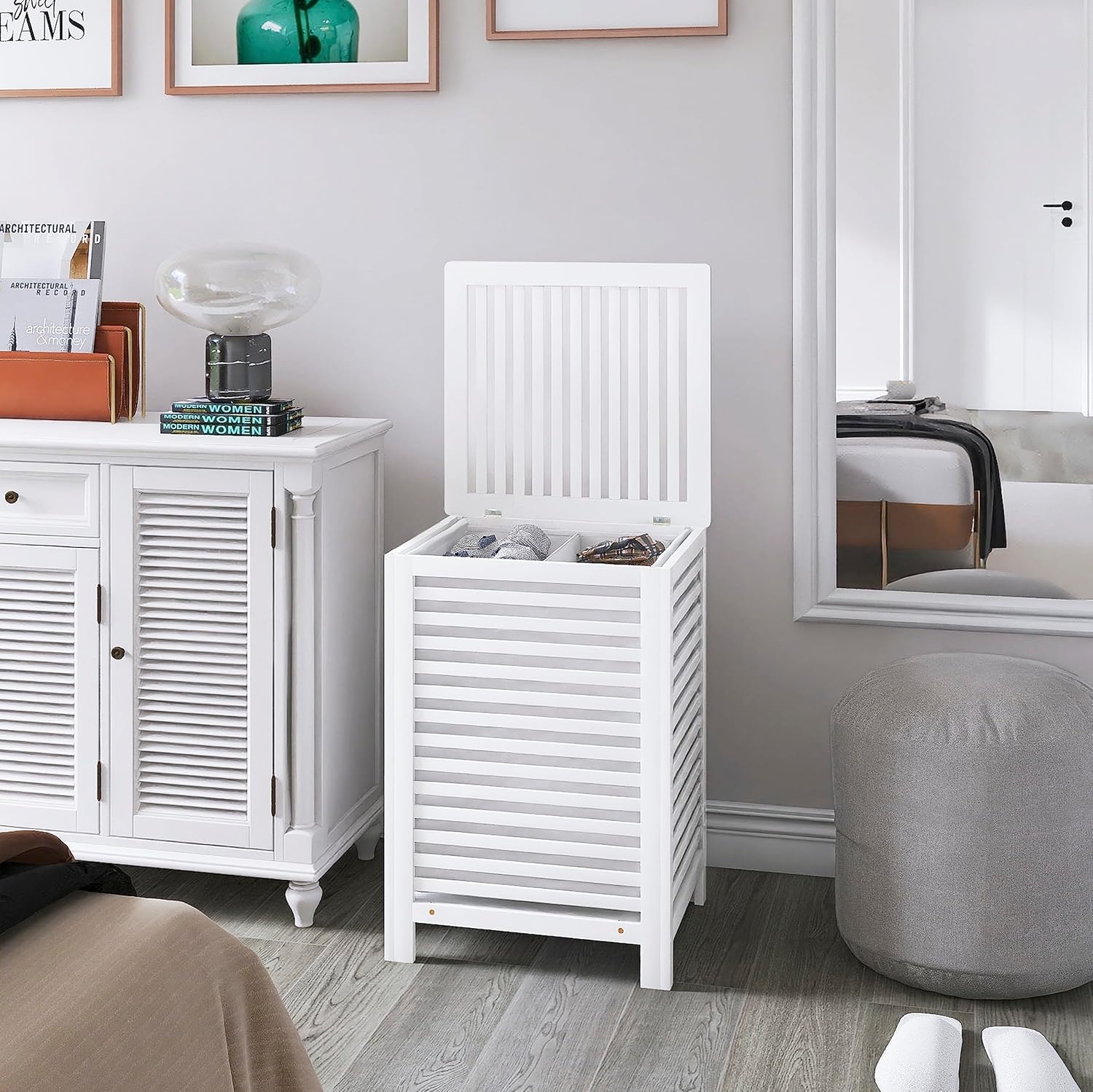 Dubbele Wasmand 120L Bamboe - Wit (34% Korting)
