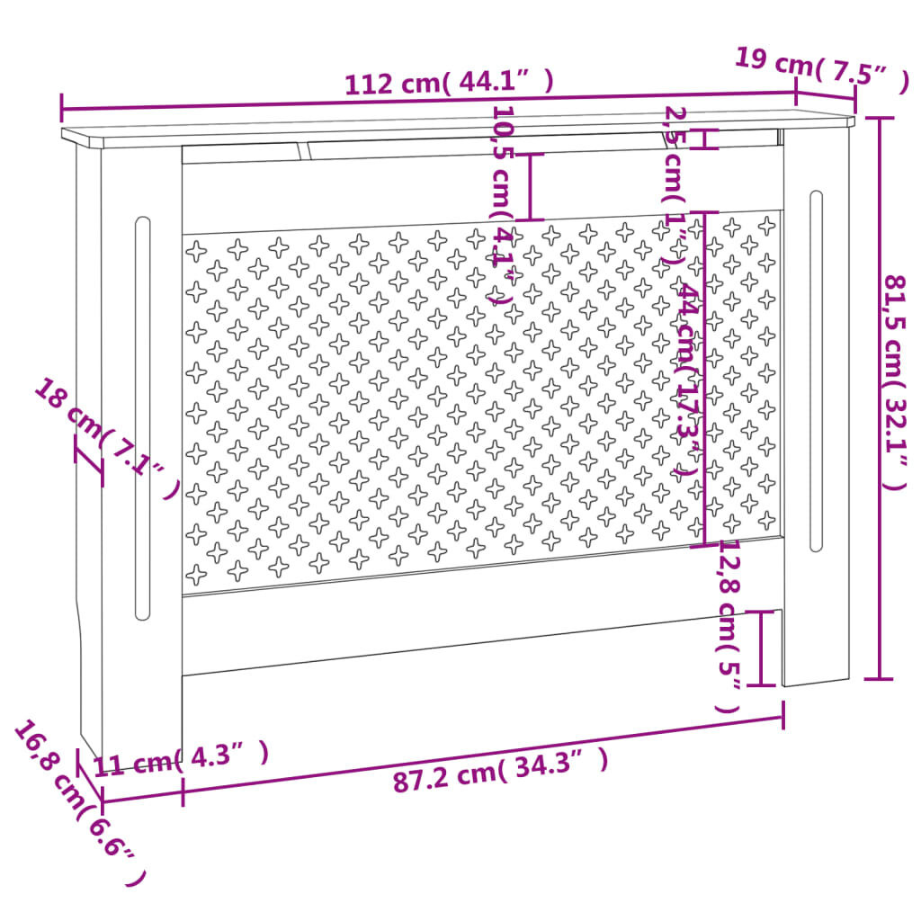 Radiatorombouw MDF Wit - 112x19x81,5 cm | 36% Korting