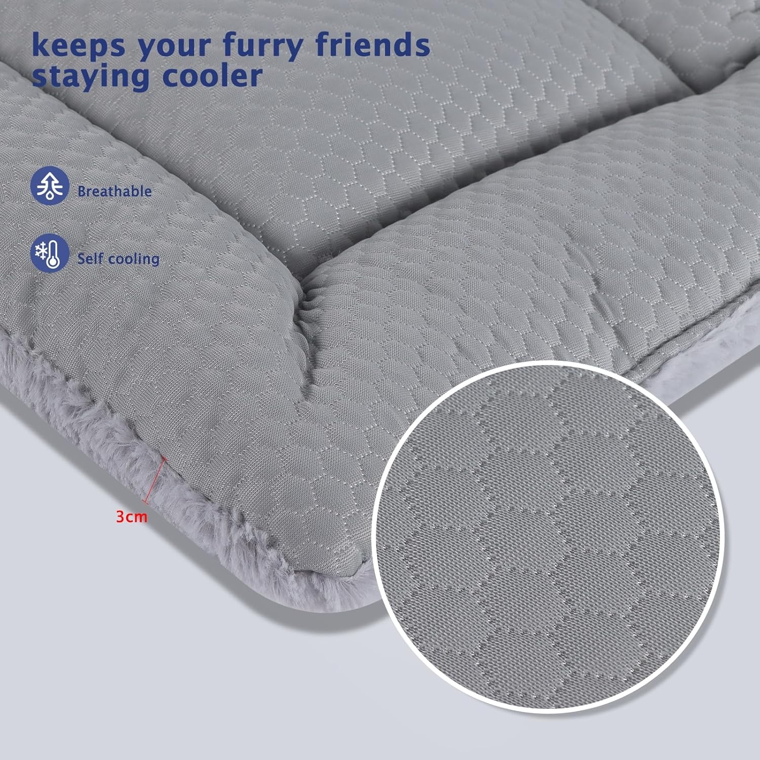 BVAGSS Hondenbed voor kleine honden, omkeerbaar, koel en warm, hondenkussen, wasbaar, hondenmat voor kleine, middelgrote en grote honden, XH080 (91 x 58 cm, grijs)