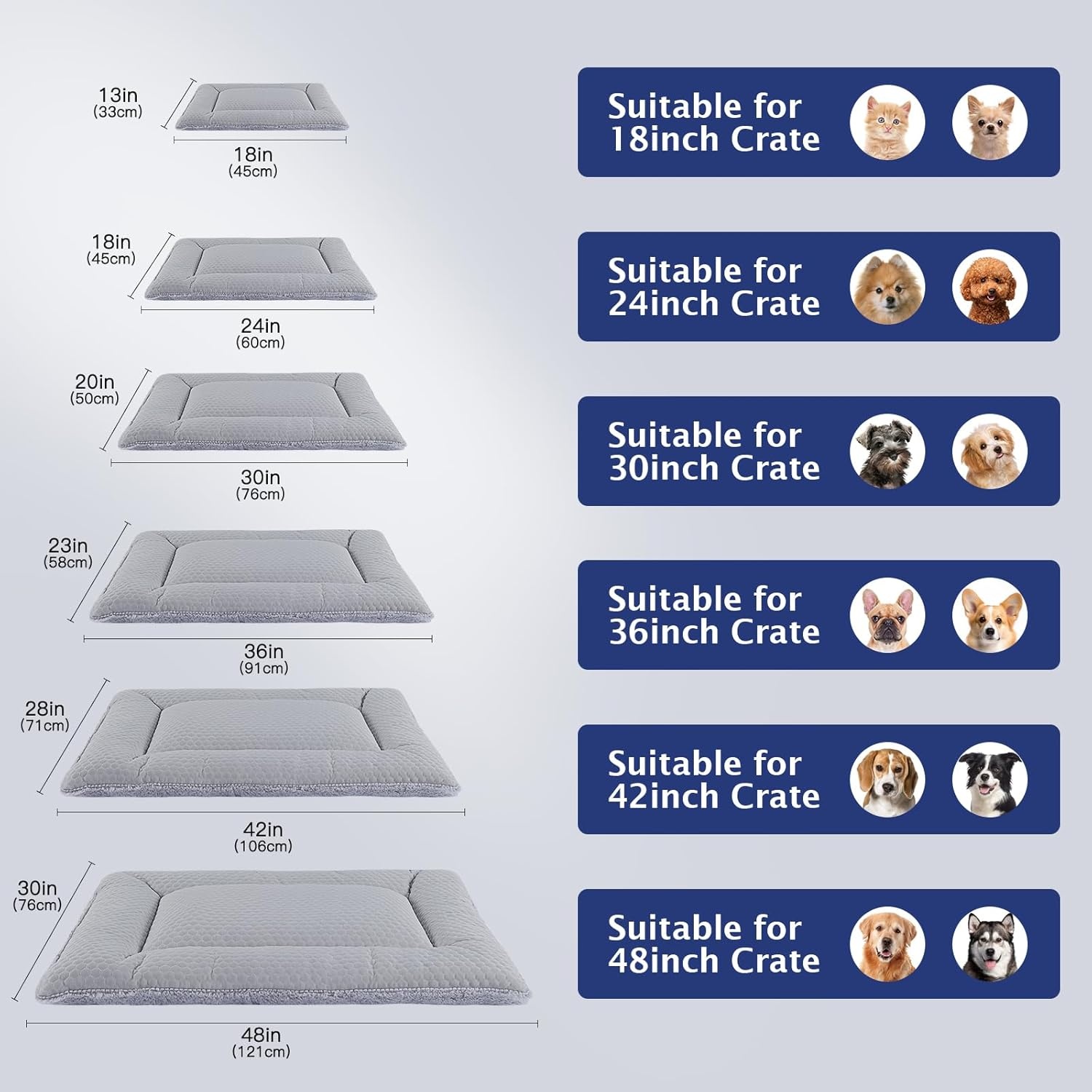 BVAGSS Hondenbed voor kleine honden, omkeerbaar, koel en warm, hondenkussen, wasbaar, hondenmat voor kleine, middelgrote en grote honden, XH080 (91 x 58 cm, grijs)