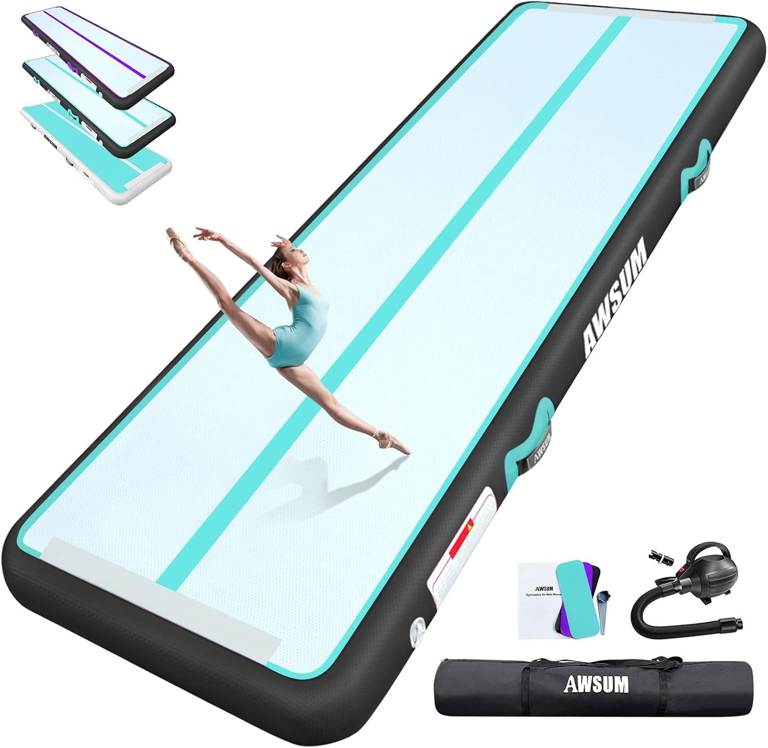 AWSUM Trainingsmat Air Mat 300 x 100 x 10 cm - Mintgroen/Zwart