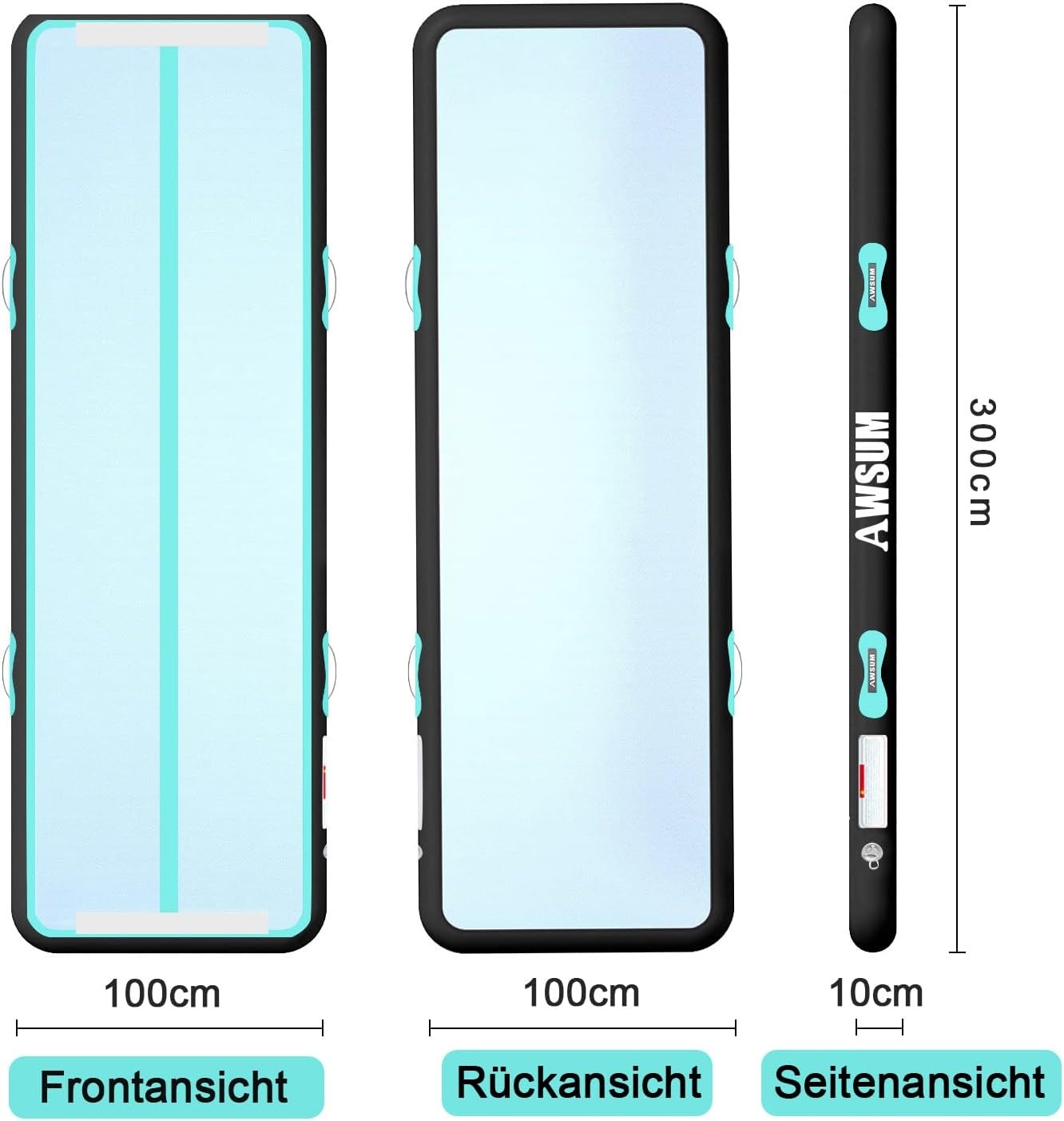 AWSUM Trainingsmat Air Mat 300 x 100 x 10 cm - Mintgroen/Zwart