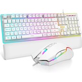 RedThunder K10 Gaming toetsenbord en muisset, QWERTZ DE design, metalen plaat en polssteun, RGB-achtergrondverlichting en 7D ergonomische achtergrondverlichting voor pc, Mac gamer, wit