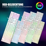RedThunder K10 Gaming toetsenbord en muisset, QWERTZ DE design, metalen plaat en polssteun, RGB-achtergrondverlichting en 7D ergonomische achtergrondverlichting voor pc, Mac gamer, wit