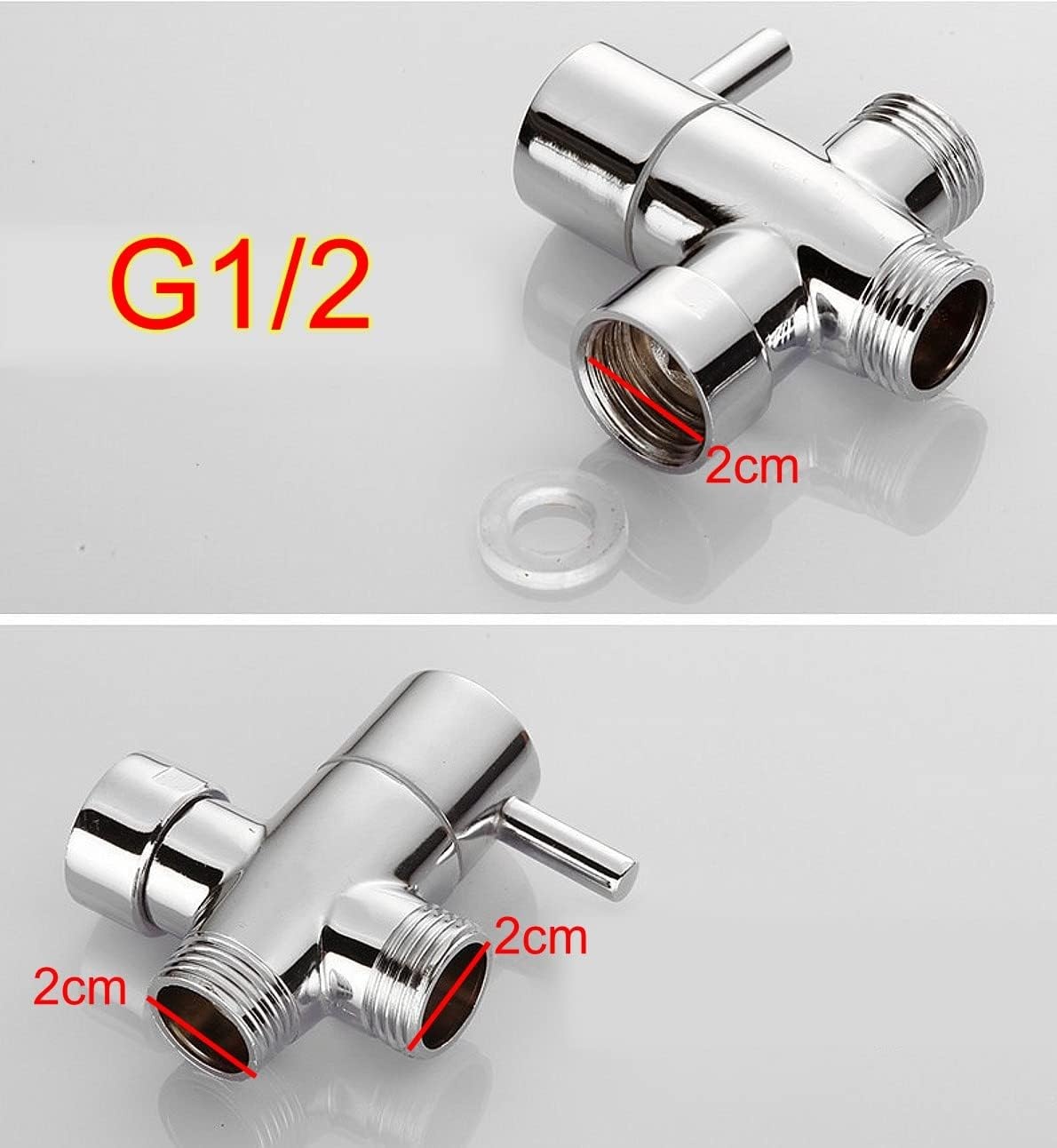 JZK Douche-omsteller 3-weg G1/2 Messing met Rubberen Ring