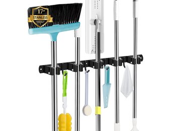 Broomhouder Muur, 5-houders en 4-haken zwart Zware Tool Houder Zelfklevend, Broomhouder met Nails Installeren, Tuin Tool Houder