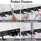 Broomhouder Muur, 5-houders en 4-haken zwart Zware Tool Houder Zelfklevend, Broomhouder met Nails Installeren, Tuin Tool Houder