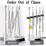 Broomhouder Muur, 5-houders en 4-haken zwart Zware Tool Houder Zelfklevend, Broomhouder met Nails Installeren, Tuin Tool Houder