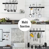 Broomhouder Muur, 5-houders en 4-haken zwart Zware Tool Houder Zelfklevend, Broomhouder met Nails Installeren, Tuin Tool Houder