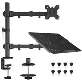 BONTEC Monitor Arm met Laptop Stand voor 13-27'' LCD LED Schermen tot 15.6" Notebook, Kantelbaar, Draaibaar, Ergonomische Tafelstandaard Houder met Klem, VESA 75x75-100x100mm
