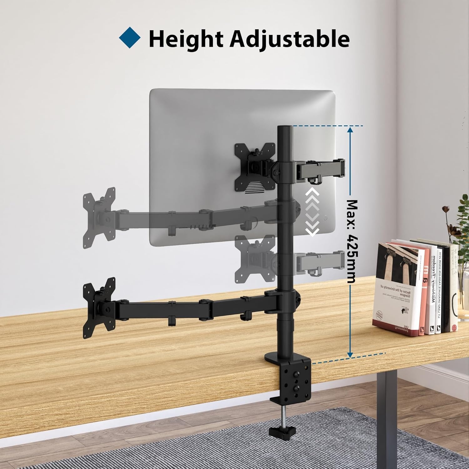 BONTEC Monitor Arm met Laptop Stand voor 13-27'' LCD LED Schermen tot 15.6" Notebook, Kantelbaar, Draaibaar, Ergonomische Tafelstandaard Houder met Klem, VESA 75x75-100x100mm