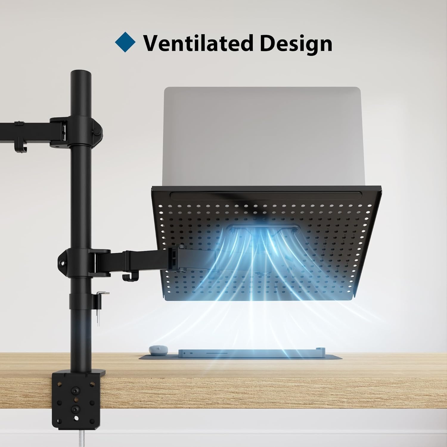 BONTEC Monitor Arm met Laptop Stand voor 13-27'' LCD LED Schermen tot 15.6" Notebook, Kantelbaar, Draaibaar, Ergonomische Tafelstandaard Houder met Klem, VESA 75x75-100x100mm