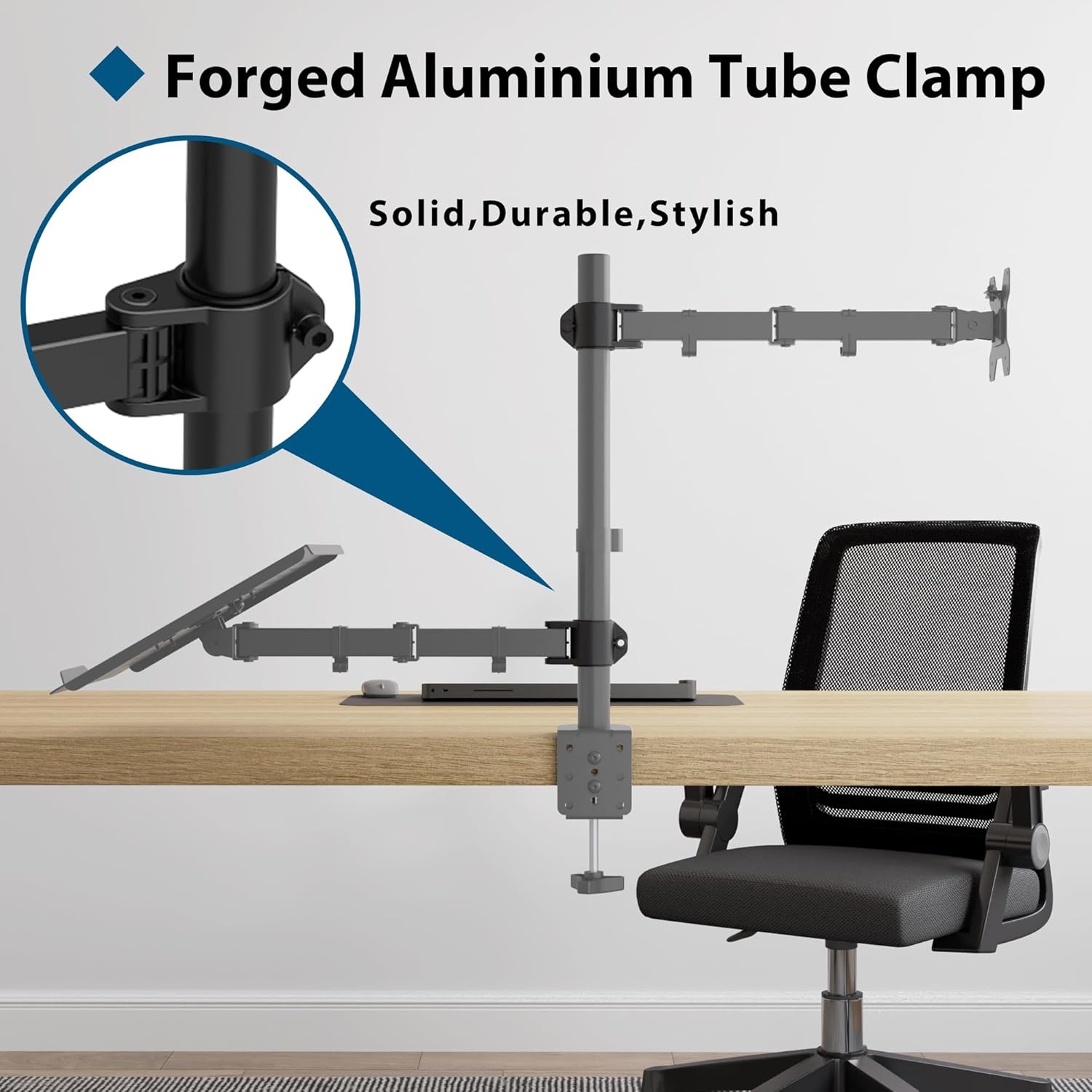 BONTEC Monitor Arm met Laptop Stand voor 13-27'' LCD LED Schermen tot 15.6" Notebook, Kantelbaar, Draaibaar, Ergonomische Tafelstandaard Houder met Klem, VESA 75x75-100x100mm