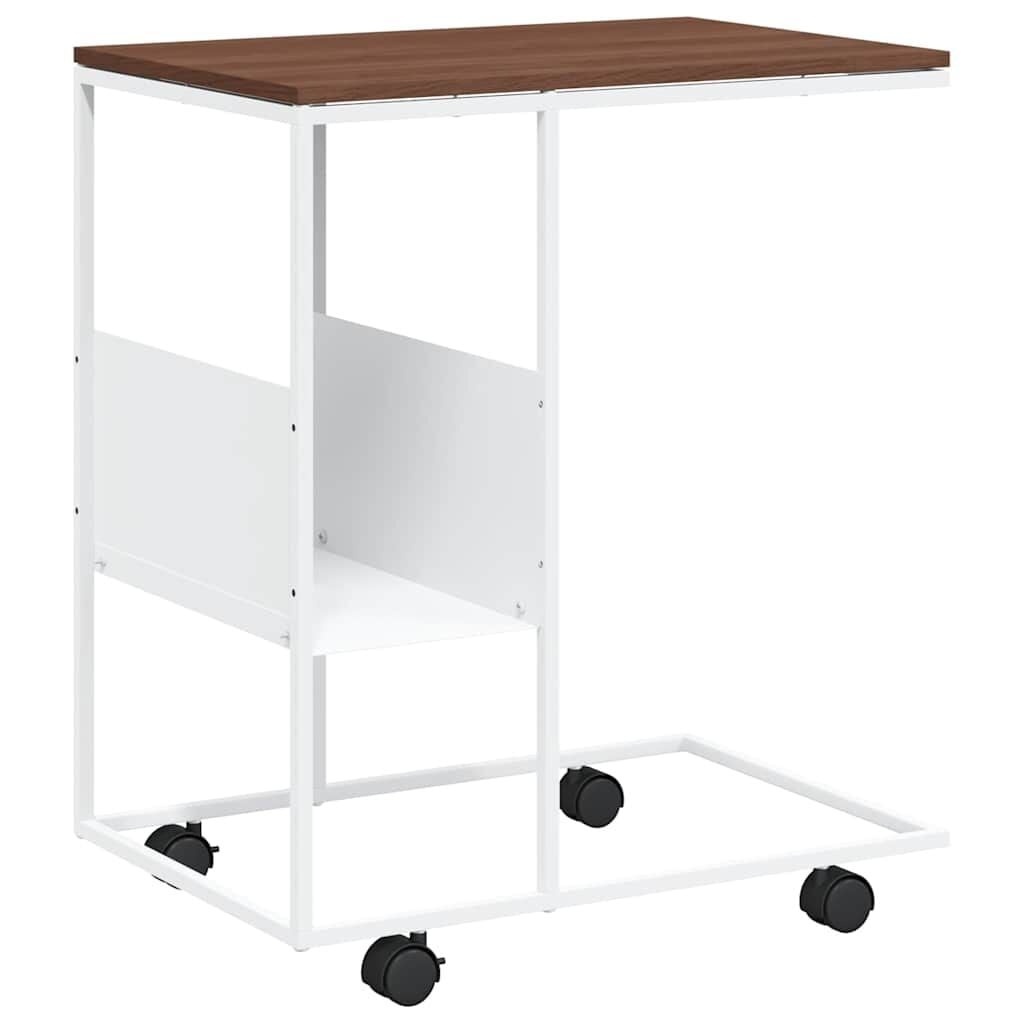 VidaXL Bijzettafel met wieltjes (Wit/Bruin) - 29% Korting!