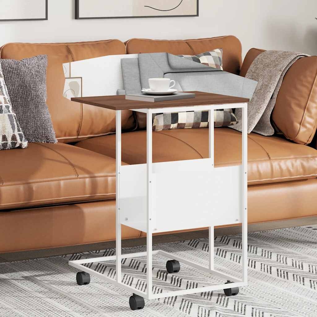 VidaXL Bijzettafel met wieltjes (Wit/Bruin) - 29% Korting!