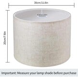 Stoffen lampenkap, middelgrote trommelkap voor tafellamp, wandlamp, bedlampje en vloerlamp, natuurlijk linnen, handgemaakte hardcover, 33 x 33 x 20 cm (wit)