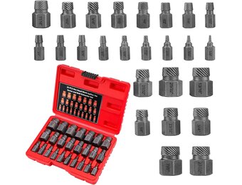 25-delige schroevenverwijderset, professionele linksuitdraaier, set, schroefextractor met draagtas voor het verwijderen van gebroken bouten (rood-1)