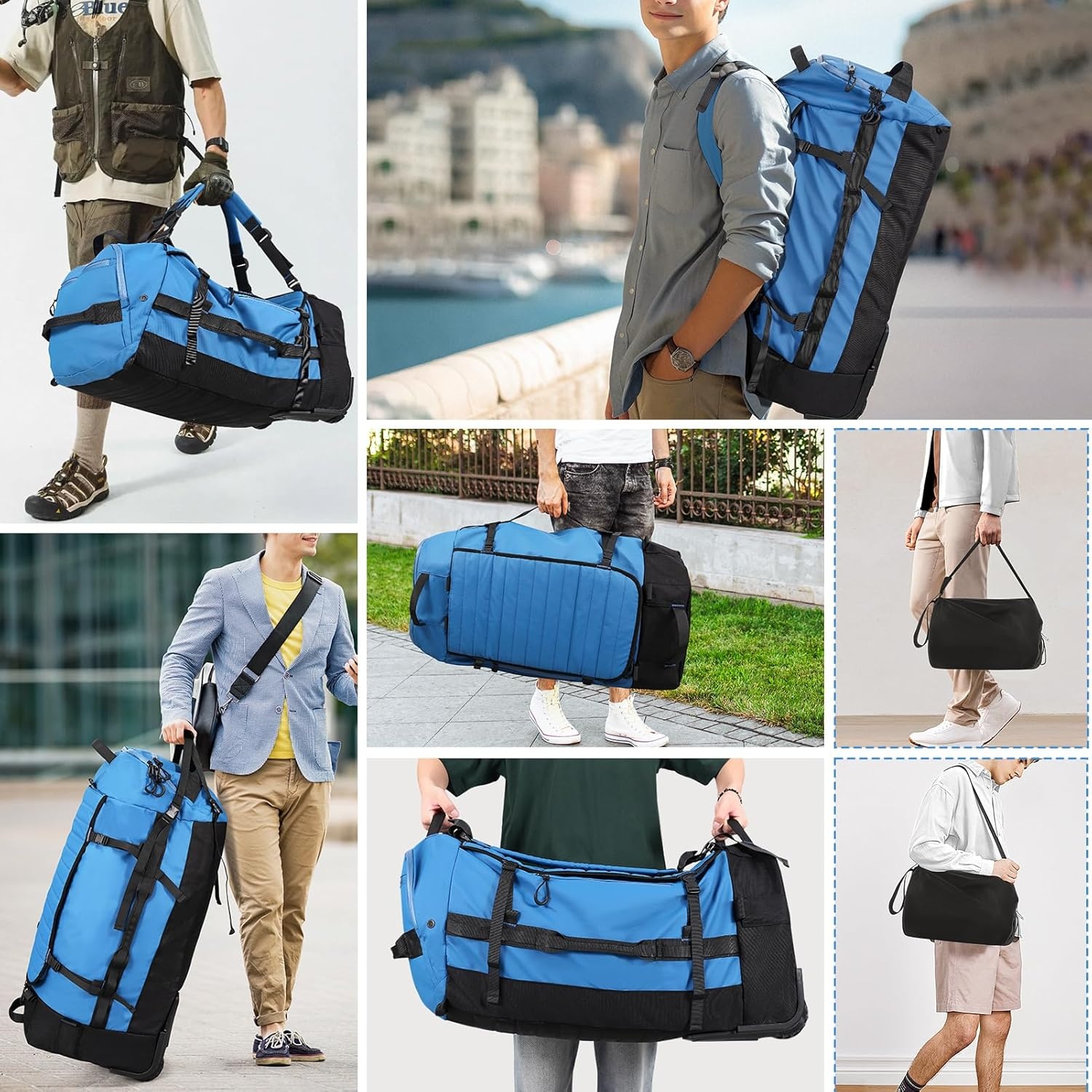 CONTAIL 86L Opvouwbare Reistas met Wielen en Gewatteerde Bodem - Blauw