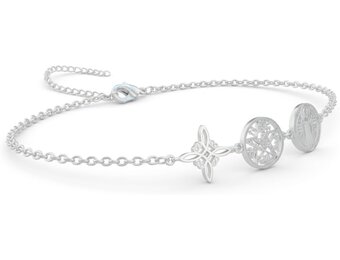 Armband met Heksenknoop, Tetragram & Sint Benedictus Medaillon - 316L RVS, Verstelbaar 17cm