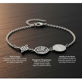 Armband met Heksenknoop, Tetragram & Sint Benedictus Medaillon - 316L RVS, Verstelbaar 17cm