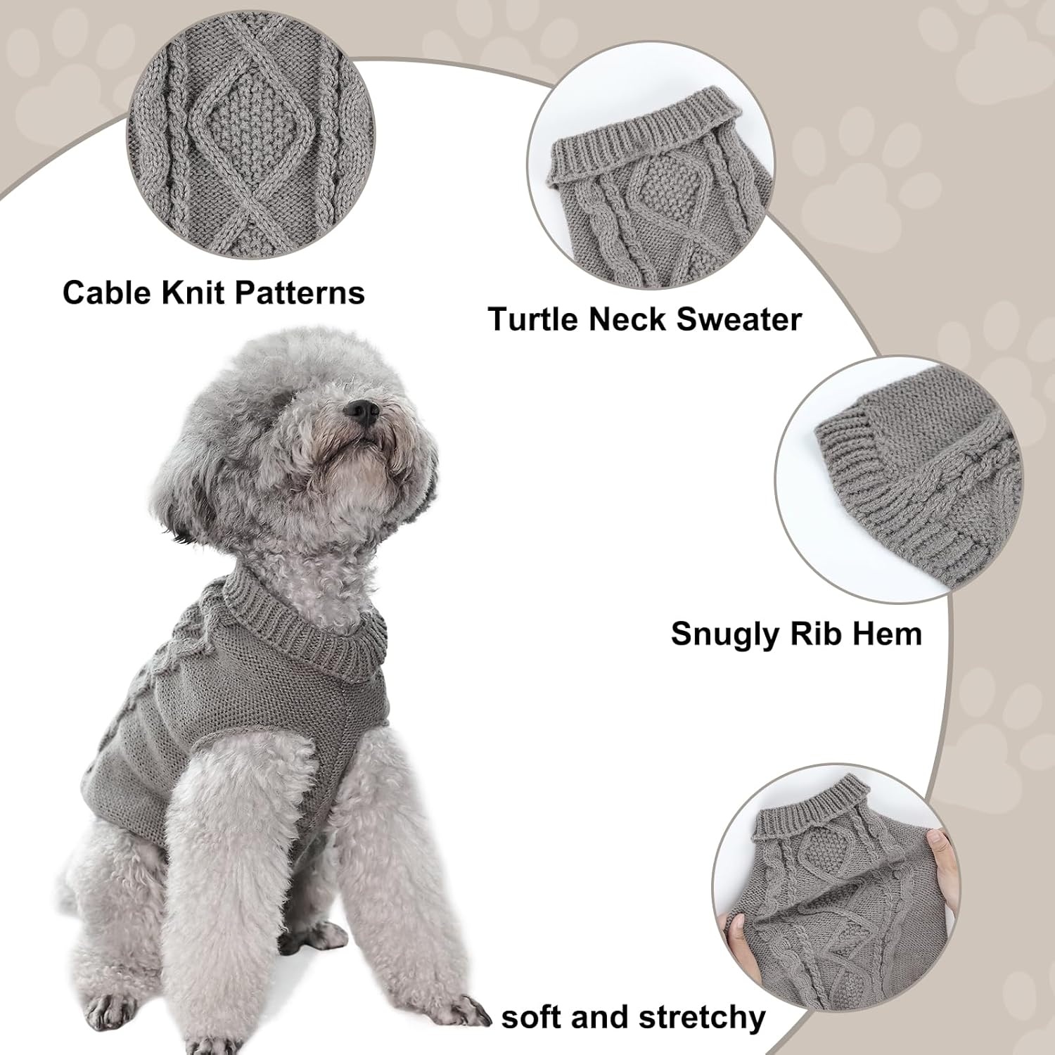 Honden trui met coltrui Grijs Maat M