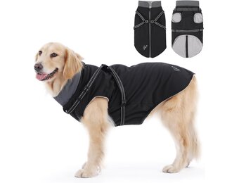 PETTOM Warme hondenjassen en jassen voor honden, waterdicht reflecterend hondenharnas vest winter hondenkleding met borstriem, wandelen buiten verstelbaar (zwart, 4XL)