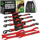 Rhino USA Intrekbare Ratelspanners (4 stuks) - Rood - 2,5 cm x 3 m - Medium Duty