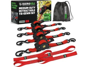 Rhino USA Intrekbare Ratelspanners (4 stuks) - Rood - 2,5 cm x 3 m - Medium Duty