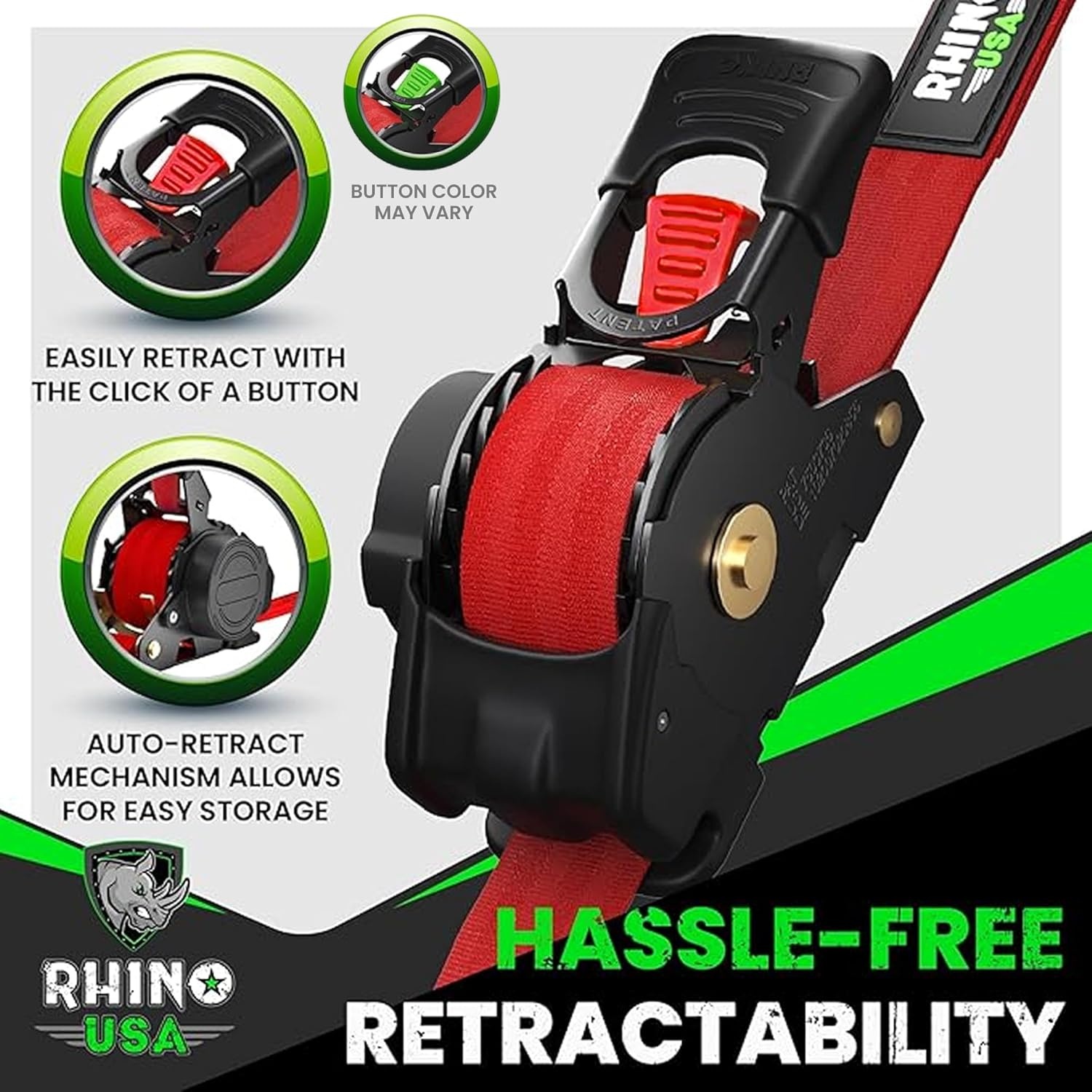 Rhino USA Intrekbare Ratelspanners (4 stuks) - Rood - 2,5 cm x 3 m - Medium Duty