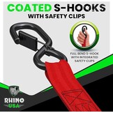 Rhino USA Intrekbare Ratelspanners (4 stuks) - Rood - 2,5 cm x 3 m - Medium Duty
