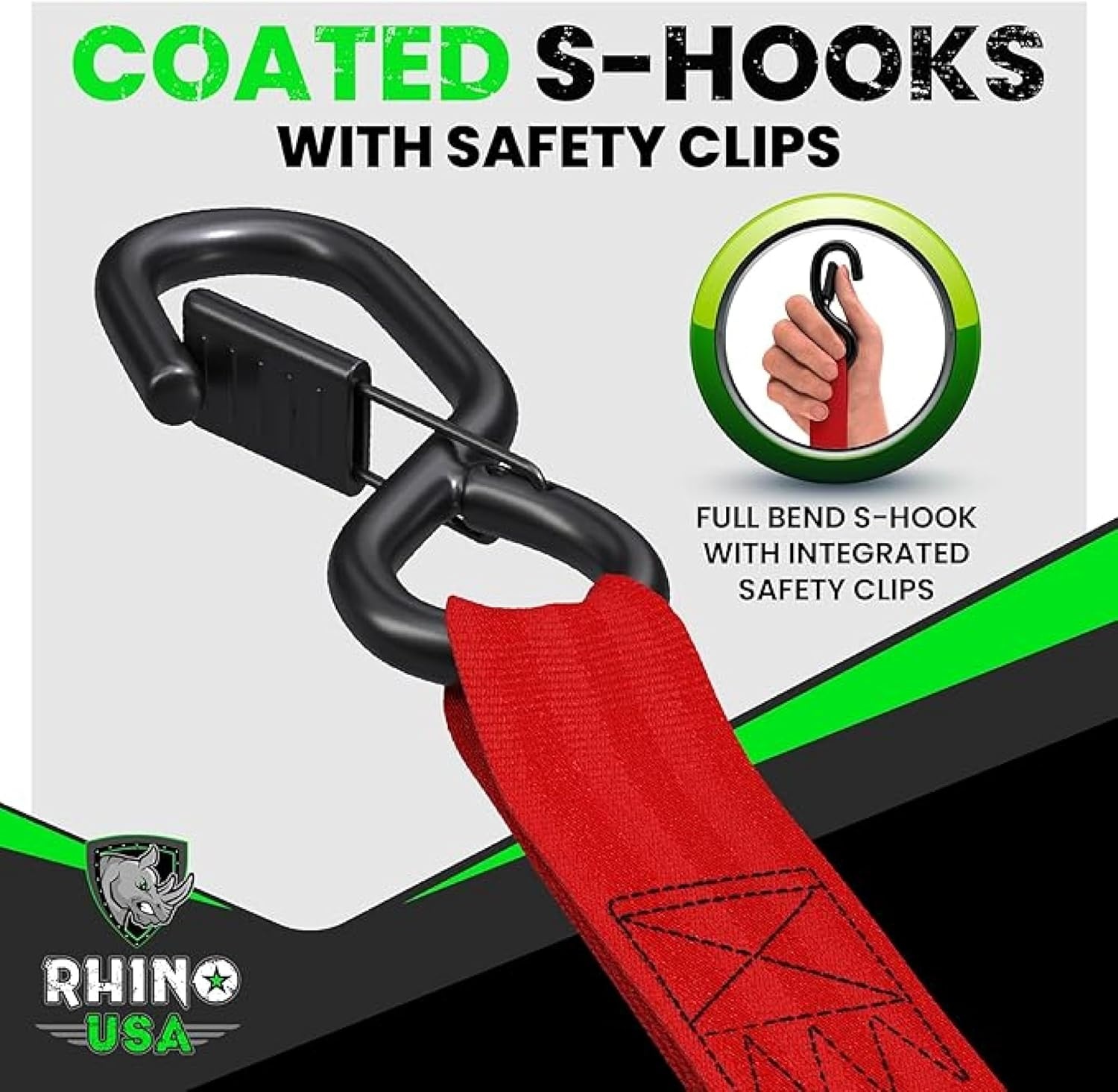 Rhino USA Intrekbare Ratelspanners (4 stuks) - Rood - 2,5 cm x 3 m - Medium Duty