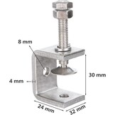 AKOLAFE 8-delige C-klem van 30 mm Roestvrij Staal 304 - Max. Klembereik 25 mm - Zilver
