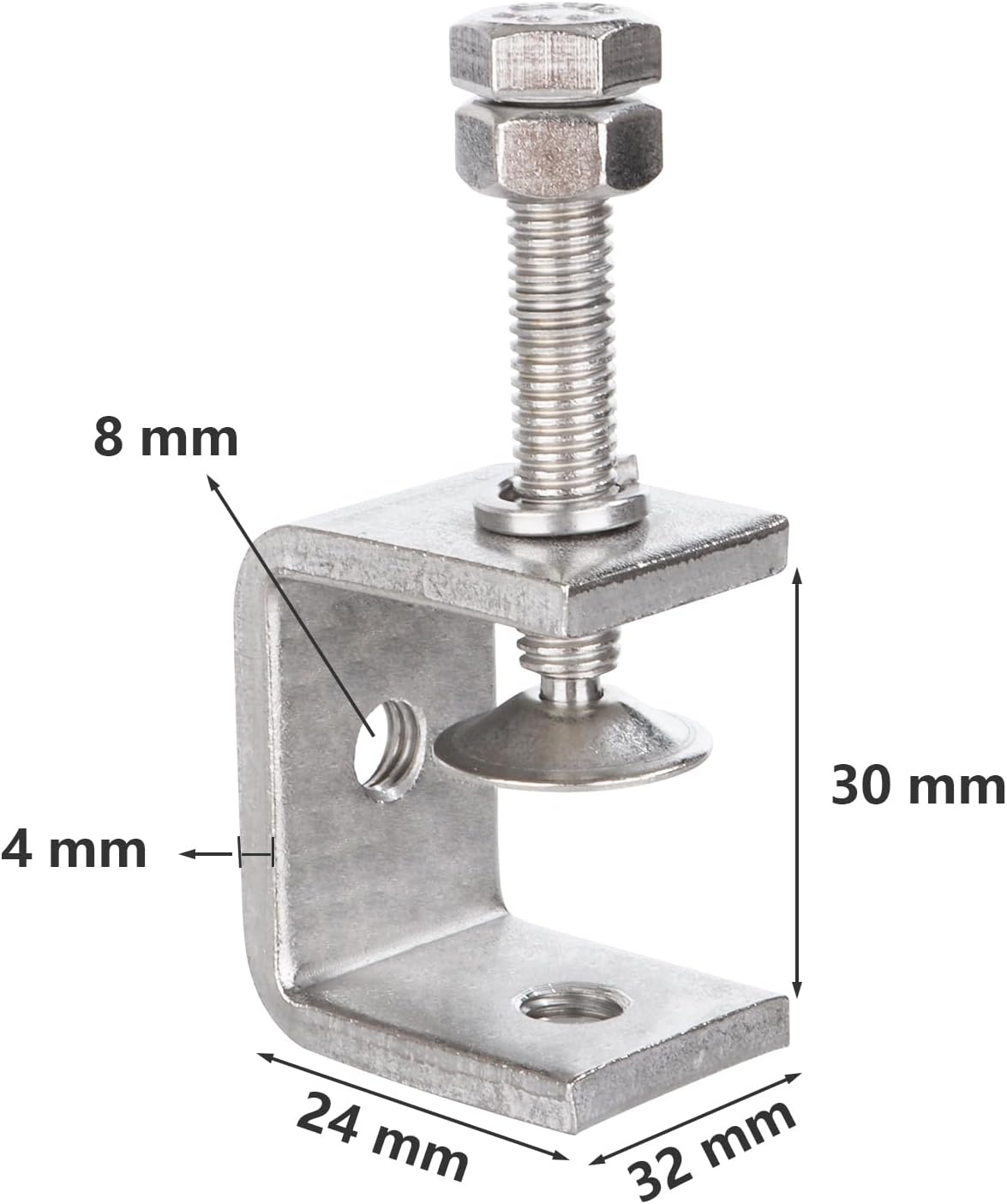 AKOLAFE 8-delige C-klem van 30 mm Roestvrij Staal 304 - Max. Klembereik 25 mm - Zilver