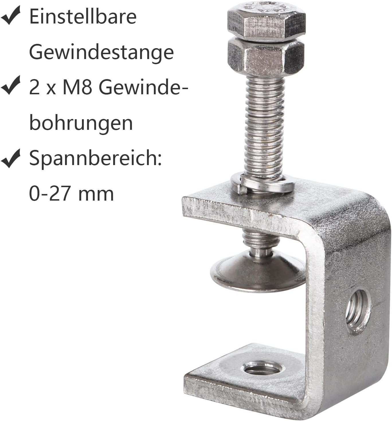 AKOLAFE 8-delige C-klem van 30 mm Roestvrij Staal 304 - Max. Klembereik 25 mm - Zilver