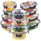 Skroam 12 stuks glazen voedselopslagcontainers met deksels, maaltijdbereiding, voorraadkast keuken opslagcontainers voor lunch, lekvrij, luchtdichte glazen lunchbentoboxen voor magnetron, oven