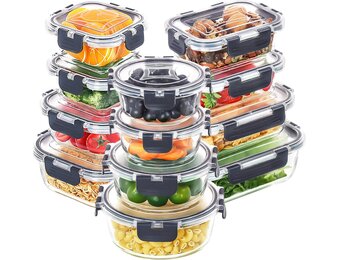 Skroam 12 stuks glazen voedselopslagcontainers met deksels, maaltijdbereiding, voorraadkast keuken opslagcontainers voor lunch, lekvrij, luchtdichte glazen lunchbentoboxen voor magnetron, oven